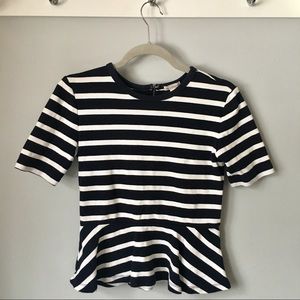 Navy Blue/White Peplum Top